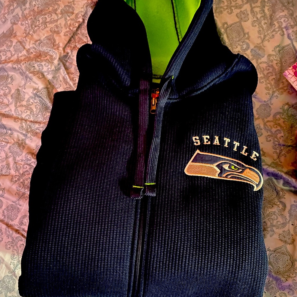 Seattle Seahawks blue and bright green heavy zip up hoodie